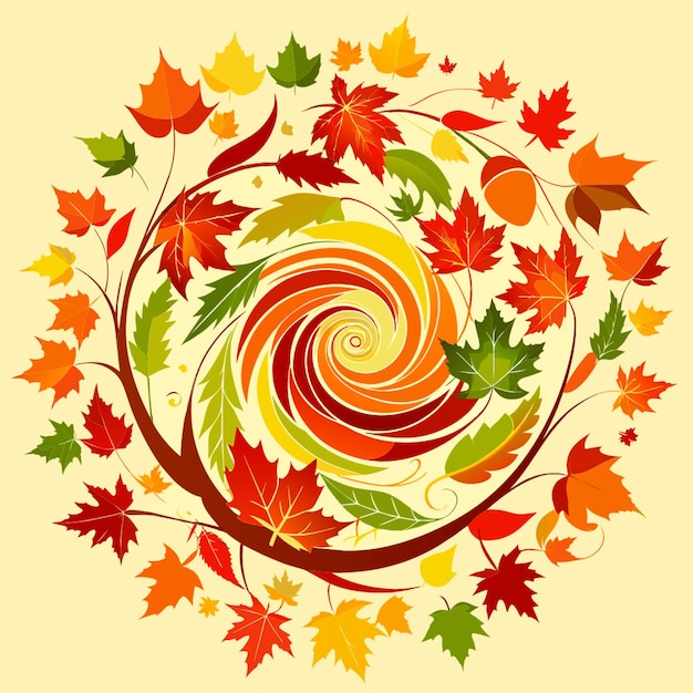 a swirling pattern of autumn leaves silhouette vector illustration