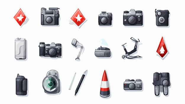 Vector swiss army knife camera chalk board coffee icons set