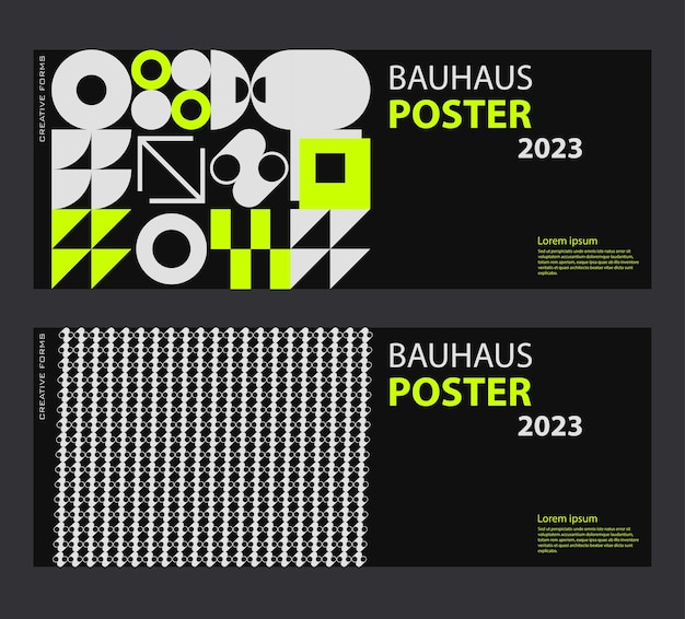 Swiss Art inspired vector graphics cards made with abstract geometric shapes and texts useful for poster art