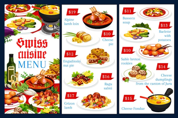 Swiss cuisine menu template alpine lamb loin