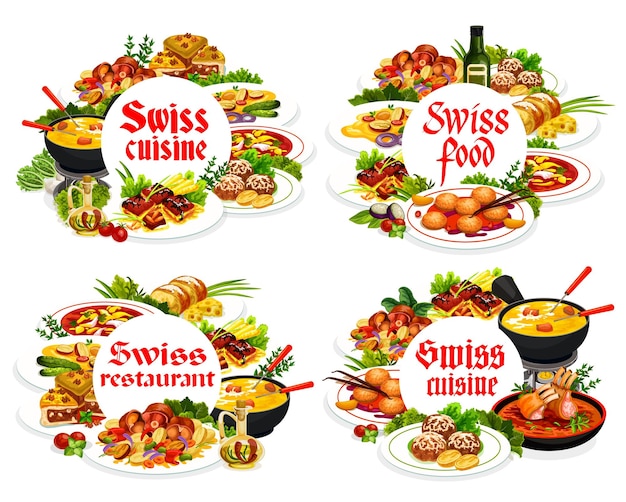 Swiss cuisine round frames vector Switzerland food