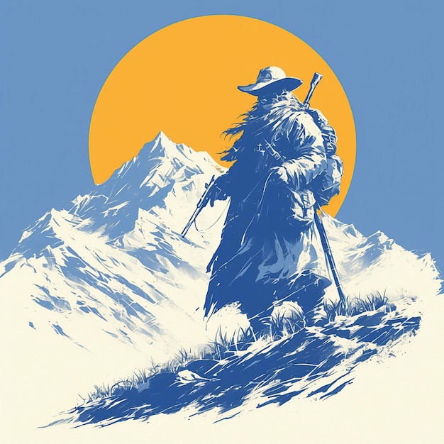 Vector swiss man in yodelers costume performing in mountains