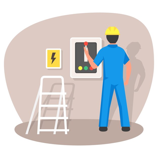 Vector switching off main electrical switch at distribution board concept vector icon design illustration