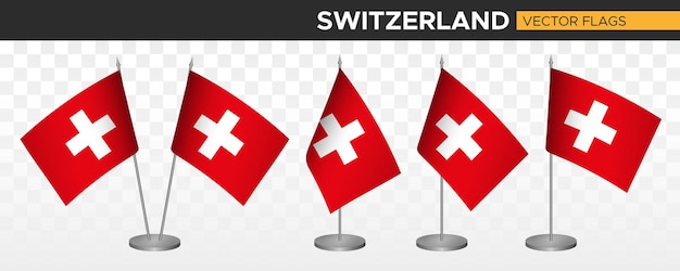 Switzerland desk flags mockup 3d vector illustration table flag of Switzerland