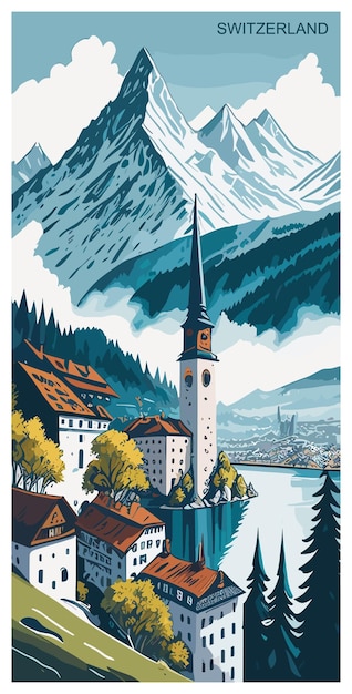 Switzerland poster design Vintage travel banner