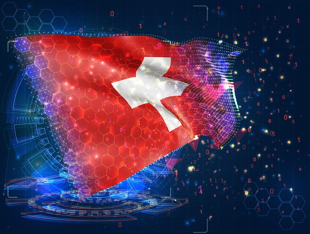 Switzerland vector flag virtual abstract 3D object from triangular polygons on a blue background