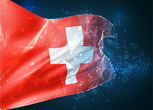 Switzerland, vector flag, virtual abstract 3D object from triangular polygons on a blue background