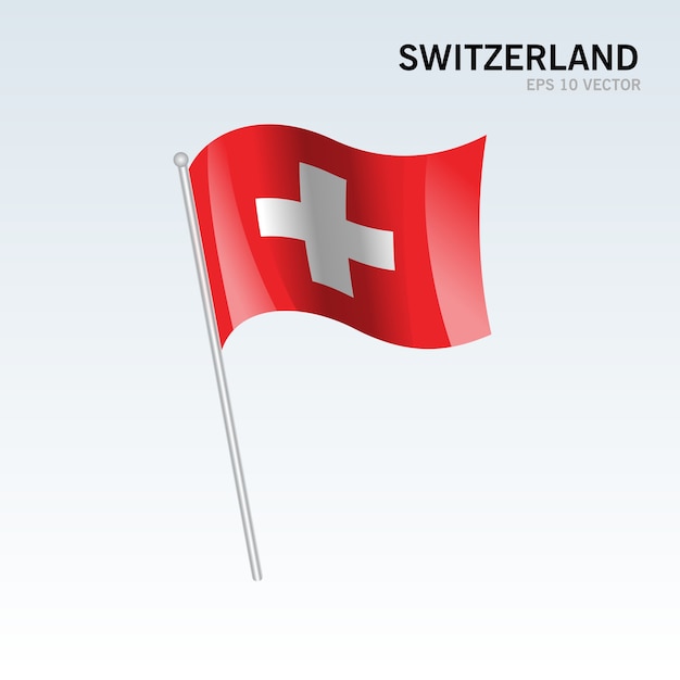 Switzerland waving flag isolated on gray background