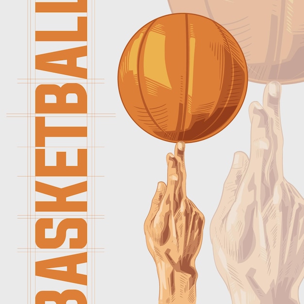 Vector swivel basketball in hand illustration in silhouette style