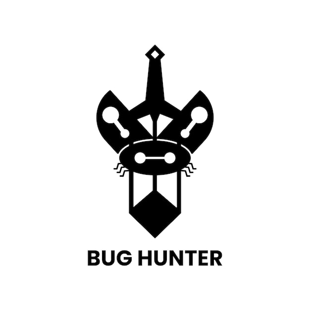 Sword and Bug Logo Concept. Silhouette, Flat, Animal, Insect, Unique and Outline Logotype