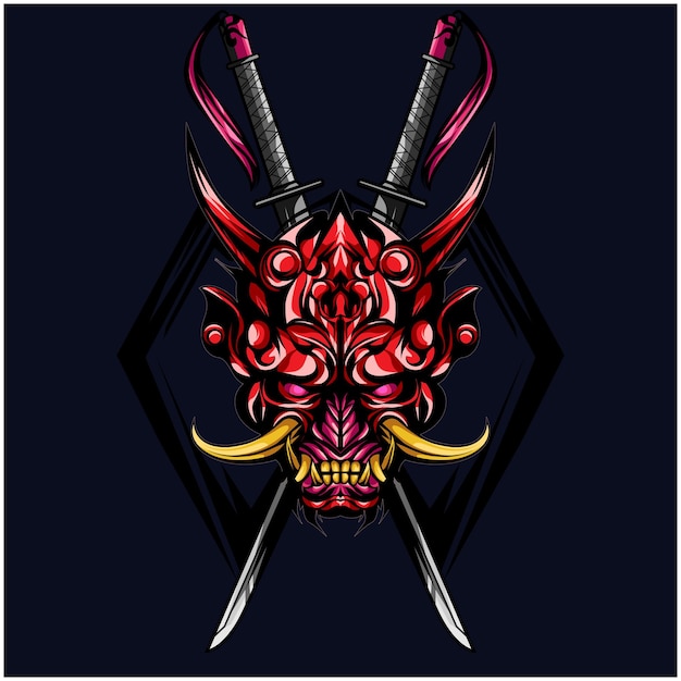 Vector sword demon oni mask illustration