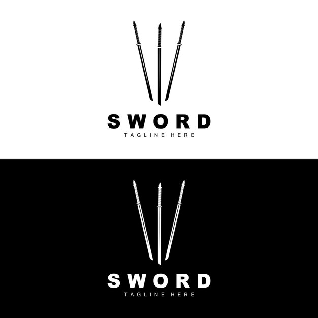 Sword Logo Samurai Katana Monochrome Design Vector War Weapon Cutting Tool Template Icon