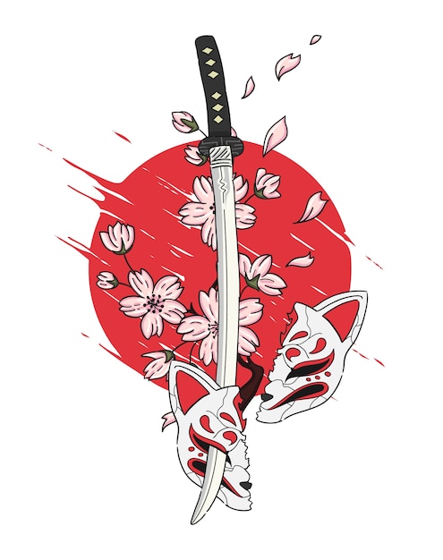 Sword and sakura illustration on japanese style