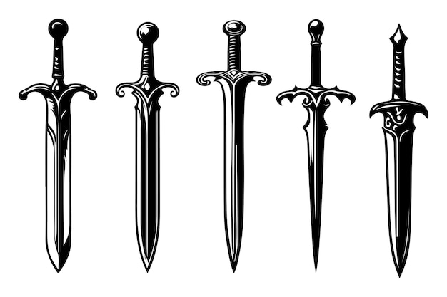 Vector sword set silhouette vector illustration white background