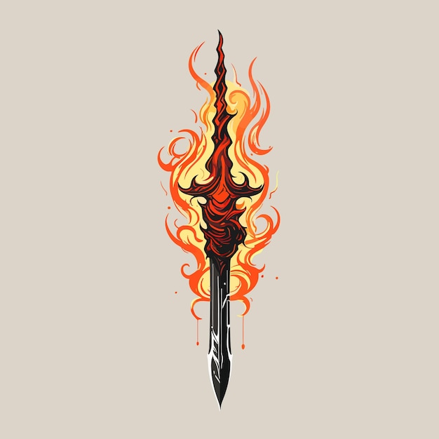 Vector a sword with a flame and flames on it