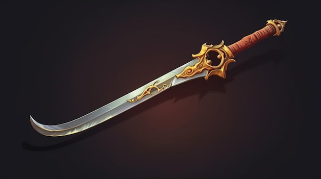 Vector a sword with a gold leaf on it is laying on a table