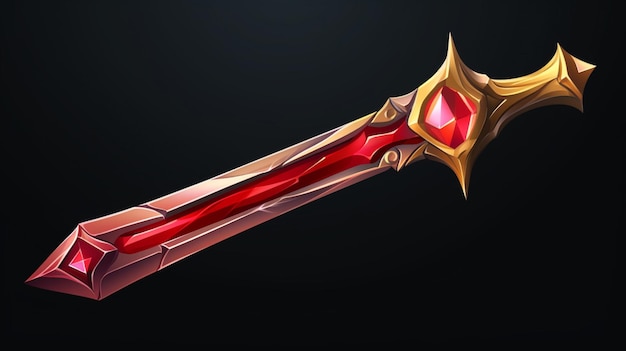 Vector a sword with a red stone on its back and a black background