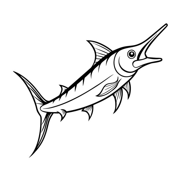 Swordfish silhouette line art vector and line cut black and white illustration