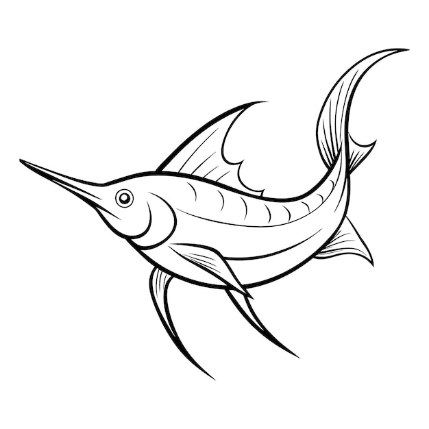 Vector swordfish silhouette line art vector and line cut black and white illustration