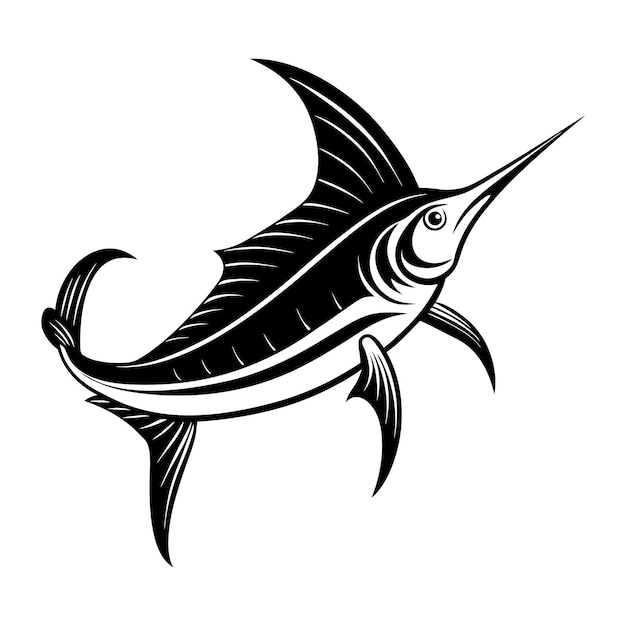 Vector swordfish silhouette line art vector and line cut black and white illustration