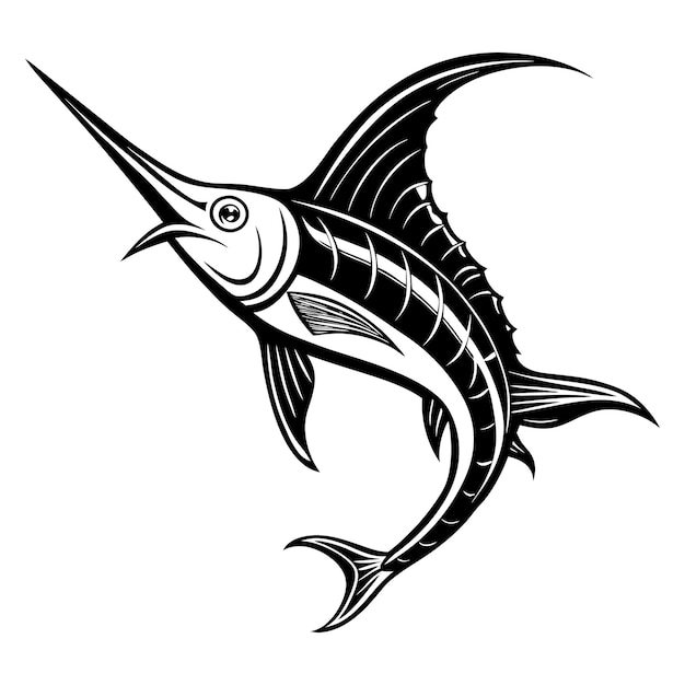 Swordfish silhouette line art vector and line cut black and white illustration