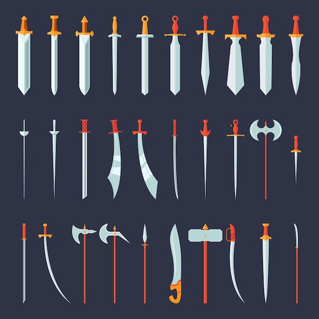 Swords Set Collection of Knight Sword Ancient Weapon Cartoon Design