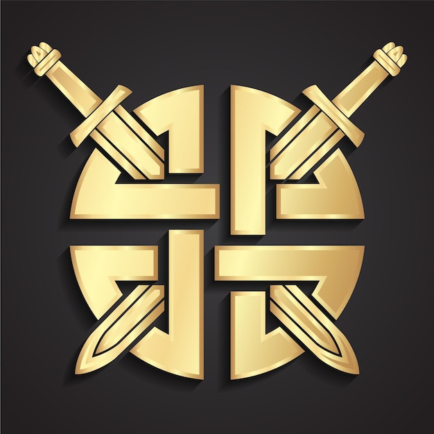 swords with celtic symbol 3d golden logo