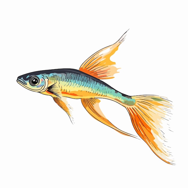 Swordtail Guppy Fish Vector Sketch Illustration