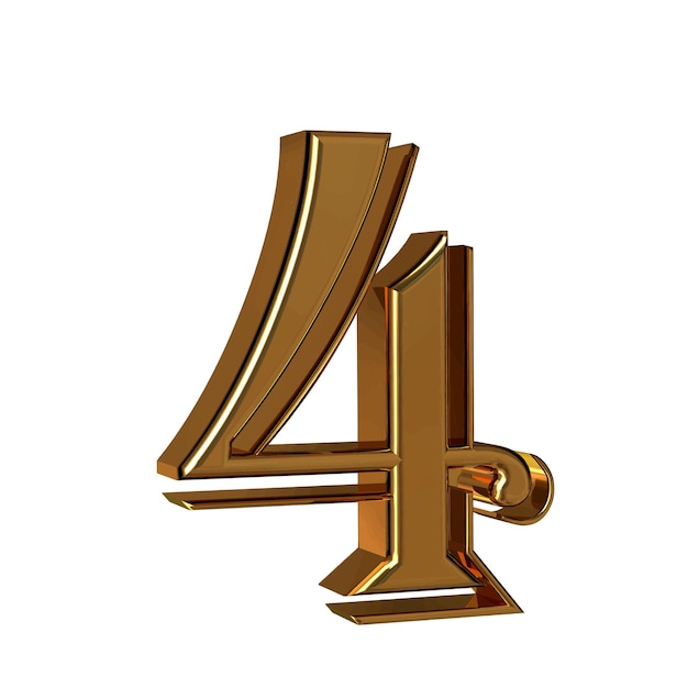 Symbol 3d made of gold number 4