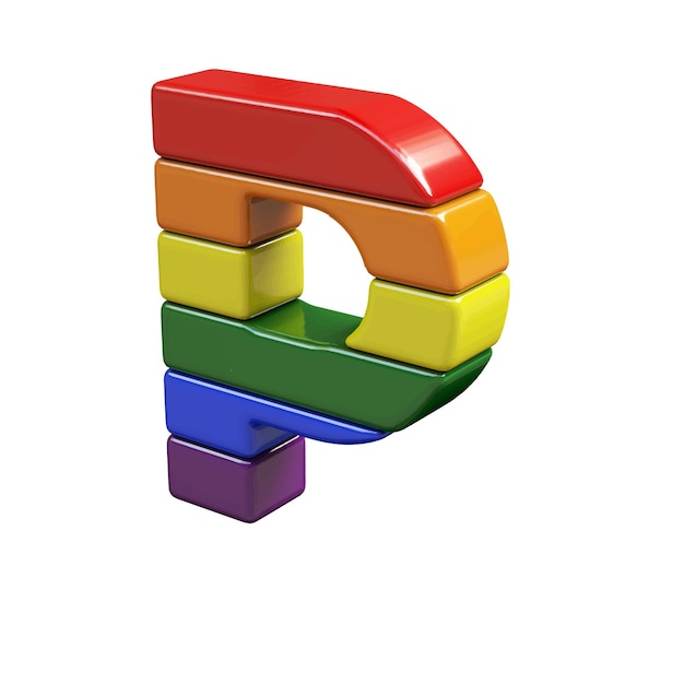 Symbol 3d made of LGBT flag colors letter p