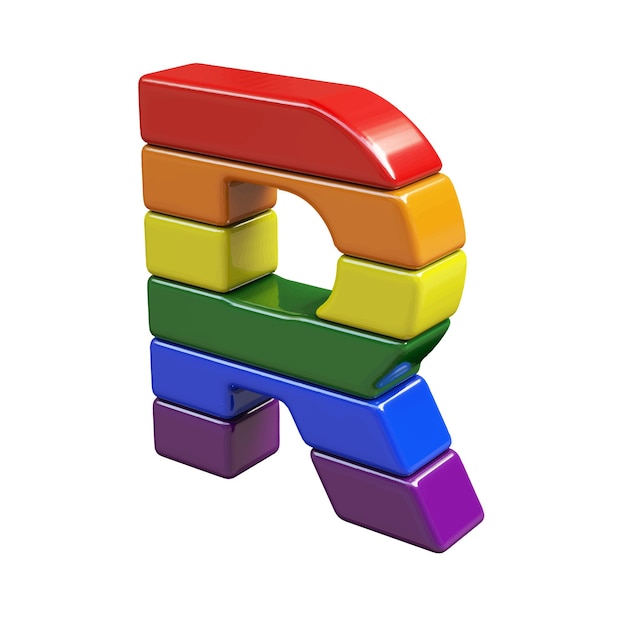 Symbol 3d made of LGBT flag colors letter r