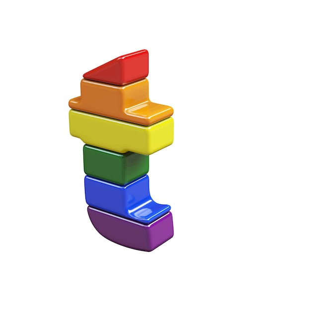 Symbol 3d made of LGBT flag colors letter t