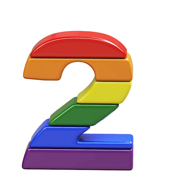 Symbol 3d made of LGBT flag colors number 2