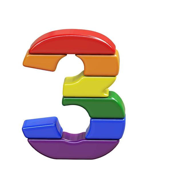 Symbol 3d made of LGBT flag colors number 3