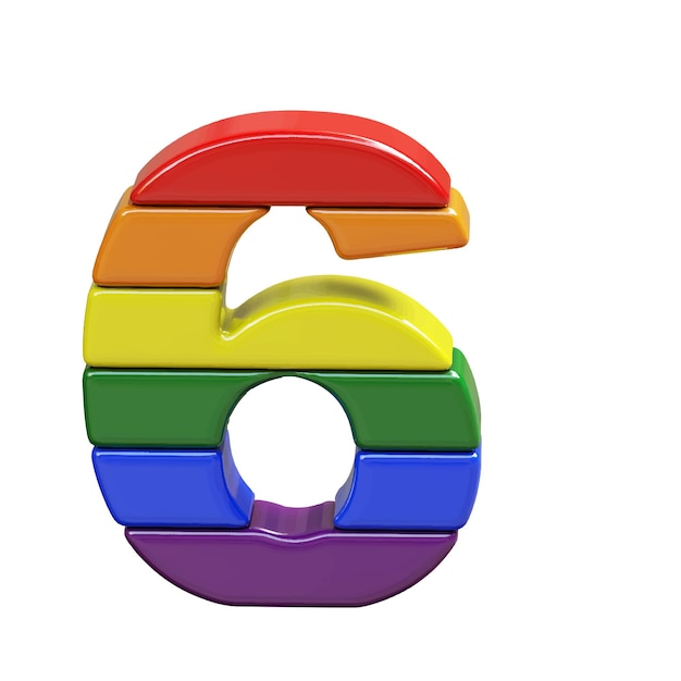 Symbol 3d made of LGBT flag colors number 6