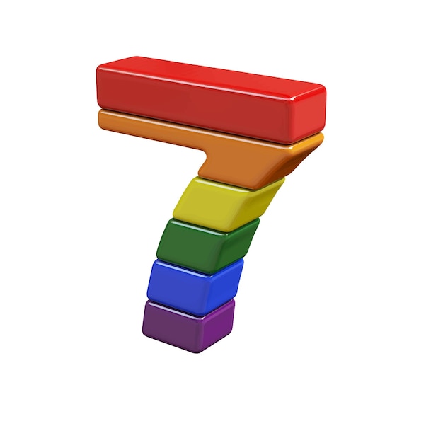 Symbol 3d made of LGBT flag colors number 7