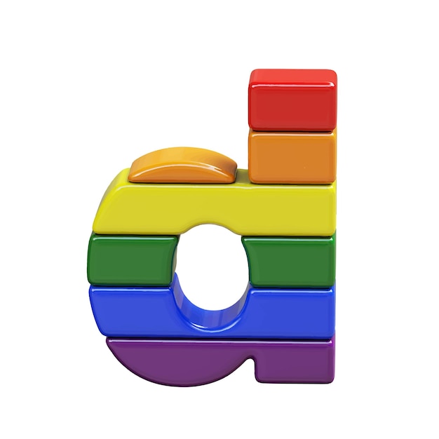 Symbol 3d made of LGBT flag colors number letter d