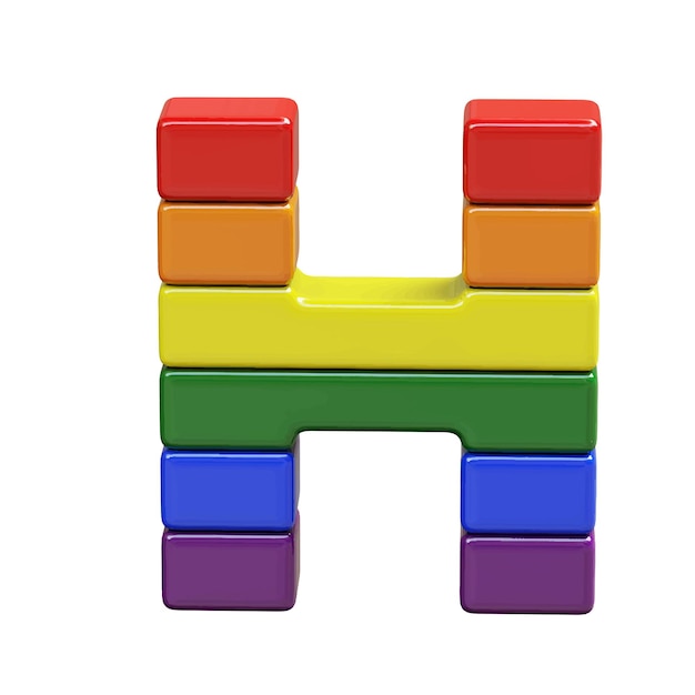 Symbol 3d made of LGBT flag colors number letter h