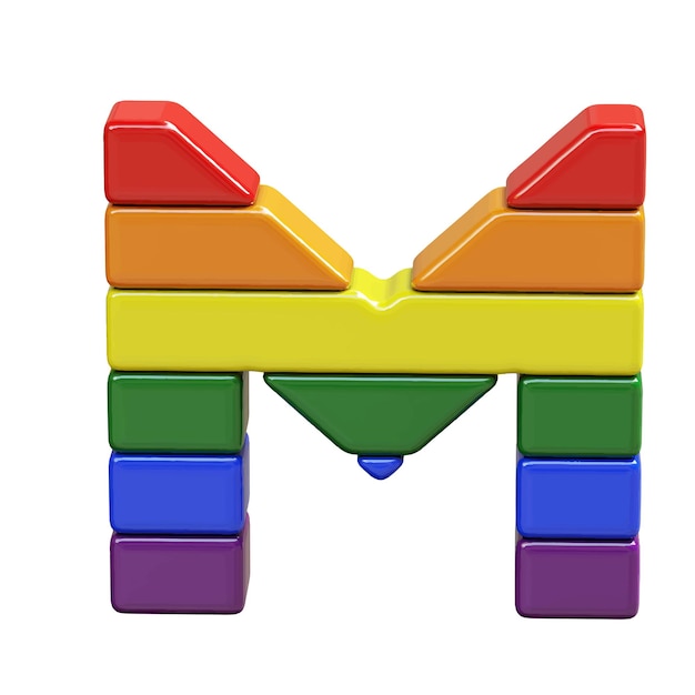 Symbol 3d made of LGBT flag colors number letter m