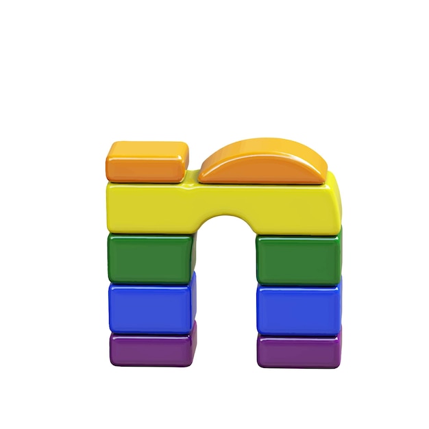 Symbol 3d made of LGBT flag colors number letter n