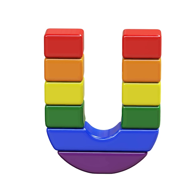 Symbol 3d made of LGBT flag colors number letter u