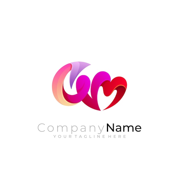 Symbol C and M logo combination red color 3d colorful