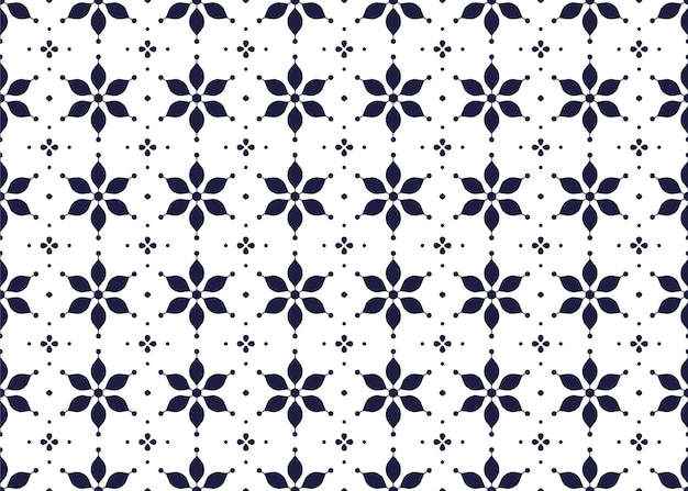 Symbol dark blue floral seamless pattern on a white background