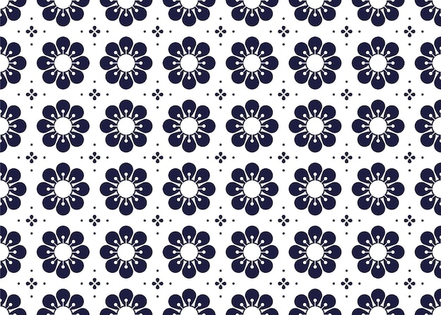 Symbol dark blue floral seamless pattern on a white background