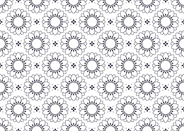 Symbol flowers outline on white background ethnic fabric seamless pattern design for cloth etc