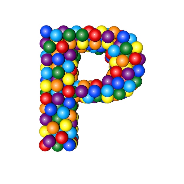 Symbol from balls of rainbow colors letter p