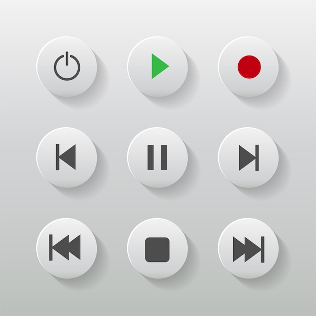 symbol icon set media player control white round buttons