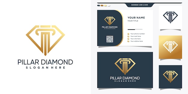 Symbol of law combined with diamond logo in line art style and business card design Premium Vector