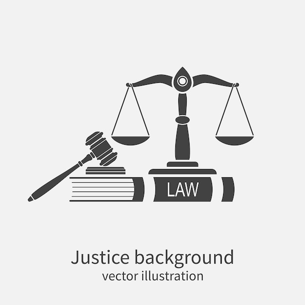 Symbol of law and justice. Concept law and justice. Scales of justice, gavel and book. Vector illustration. Can be used as logo legality.