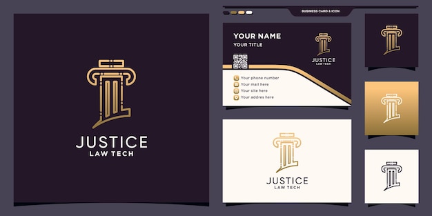 Symbol of law logo design technology with line art style and business card design Premium Vector